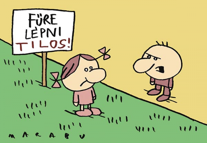 Rendőr! Rendőr!
– Nagyon merész vagy, Kitti! Nehogy aztán füvezés miatt téged is bilincsbe verve vigyenek el, mint a ligetvédőket!
MARABU rajza — Marabu rajza