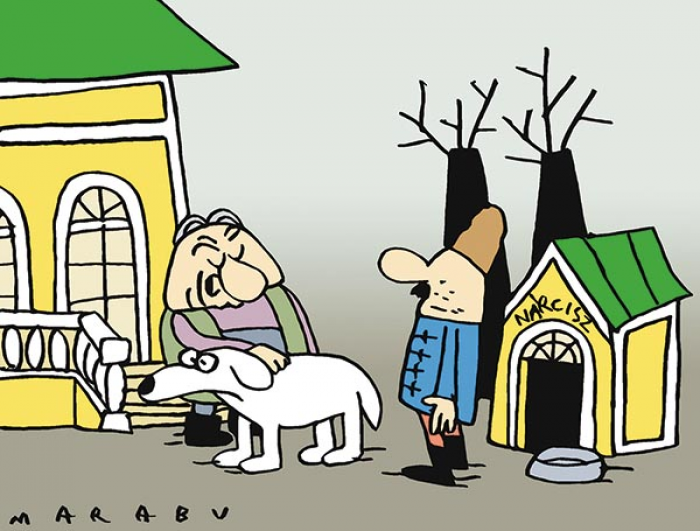 Válogatós
– János, most néhány napig legyen láncon a Nárcisz, nem hiányzik, hogy valami firkász kiszagolja, hogy a Szépművészetiből kölcsönzött barokk csendéletek díszítik az ólját!
MARABU rajza — Marabu rajza