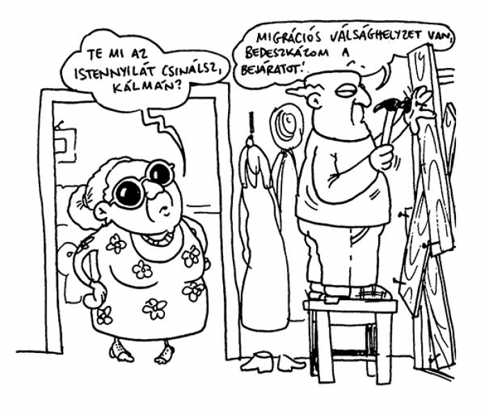- Te mi az istennyilát csinálsz, Kálmán?
- Migrációs válsághelyzet van, bedeszkázom a bejáratot!
GRAFITEMBER rajza — Grafitember rajza