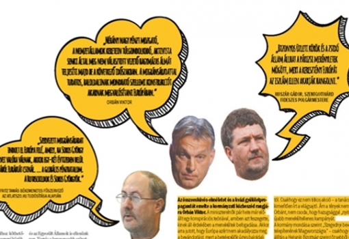 <h1>A szövegbuborékokban Orbán Viktor, Fricz Tamás és Huszár Gábor mondatai</h1>-